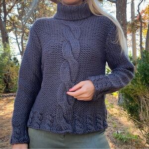 ❄️ WILLI SMITH GREY MIDNIGHT BLUE CHUNKY WOOL HAND KNIT TURTLENECK SWEATER!